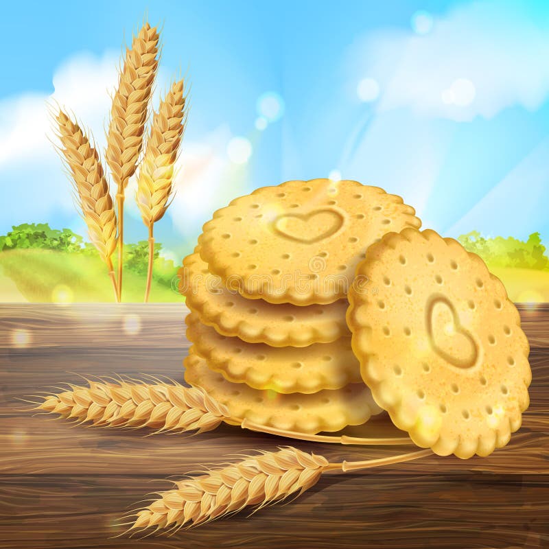 Galletas realistas del trigo del vector que empaquetan el anuncio stock de ilustración Galletas realistas del trigo del vector que empaquetan el anuncio stock de ilustración