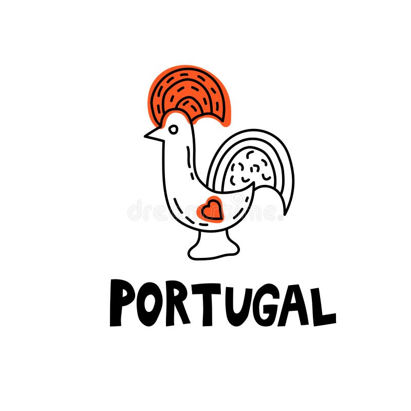 Gallo del Portoghese di Barcelos Simbolo del Portogallo Illustrazione moderna di stile con iscrizione