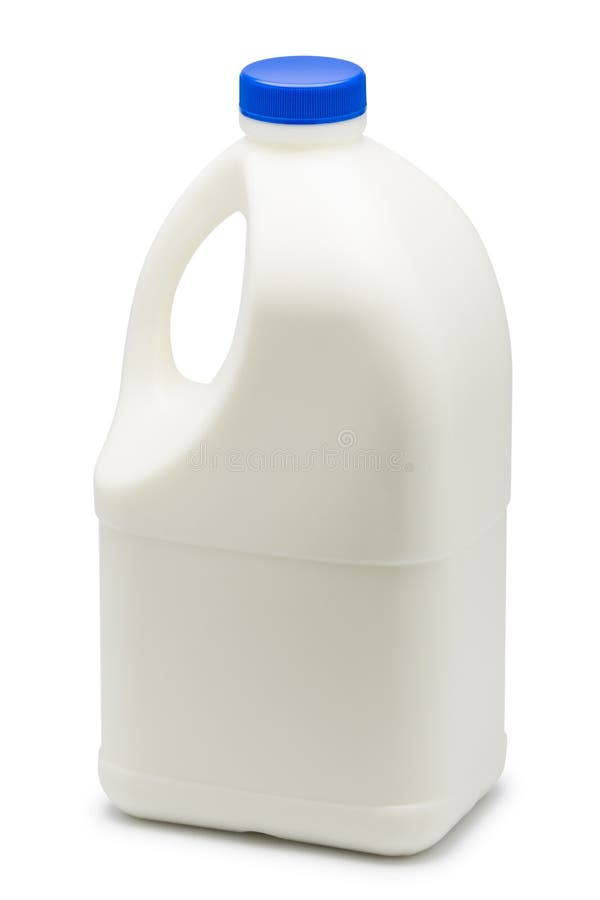 Airtight One Gallon Milk Jug with a Blue Cap on Stock Photo Image of