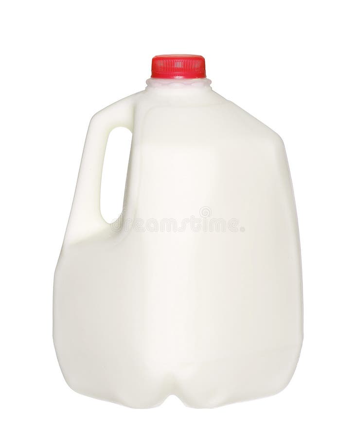 Gallon Milk Bottle with Red Cap on White stock photo
