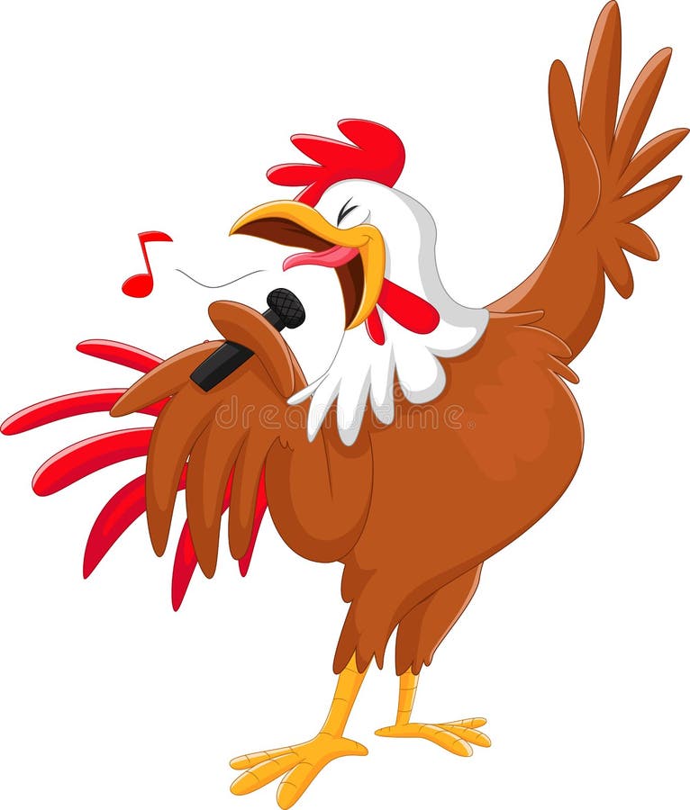 Galo bonito dos desenhos animados que canta uma música No branco ilustração stock Galo bonito dos desenhos animados que canta uma música No branco ilustração stock