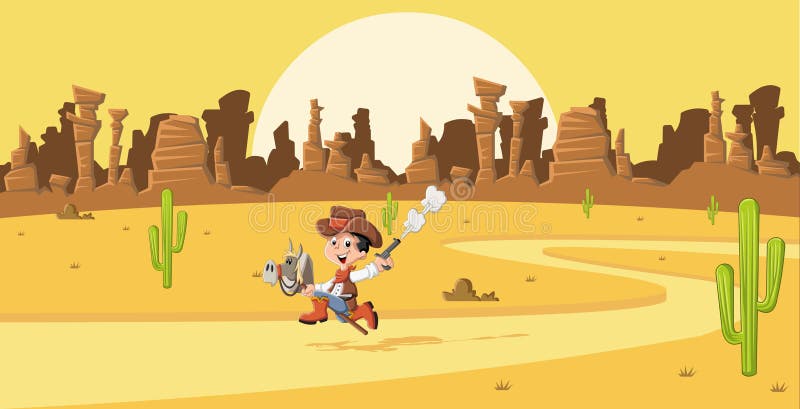 Galope del niño del vaquero de la historieta stock de ilustración Galope del niño del vaquero de la historieta stock de ilustración