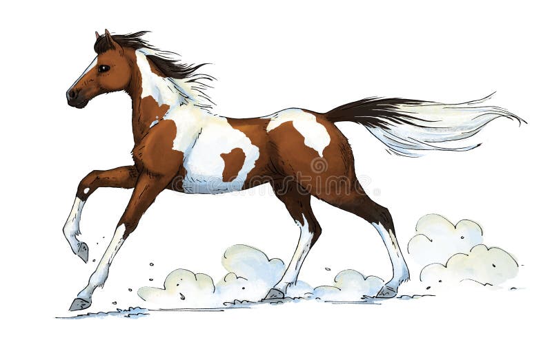 Cavalo correndo a galope com respingos de aquarelas coloridas