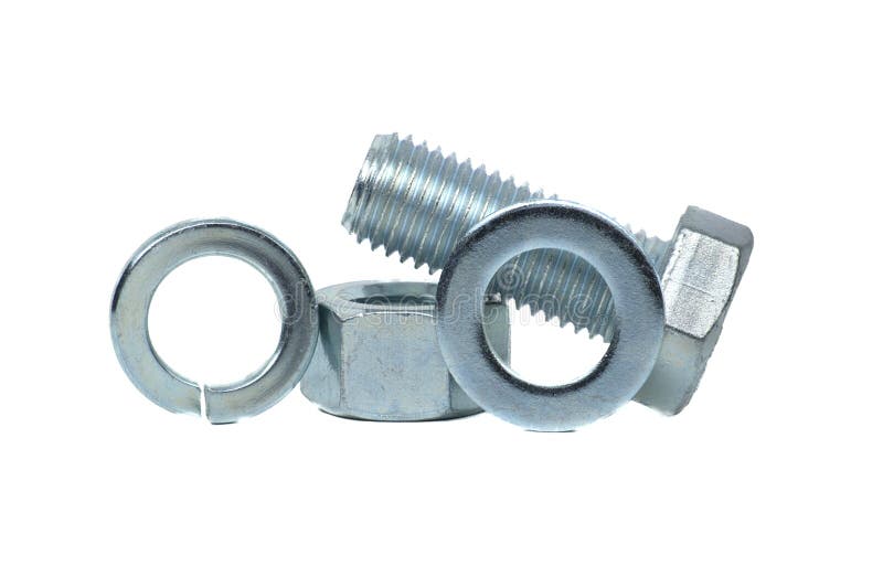 Galvanized Bolt, Nut with Flat and Spring Nut Washers Stock Image Image of steel, thread