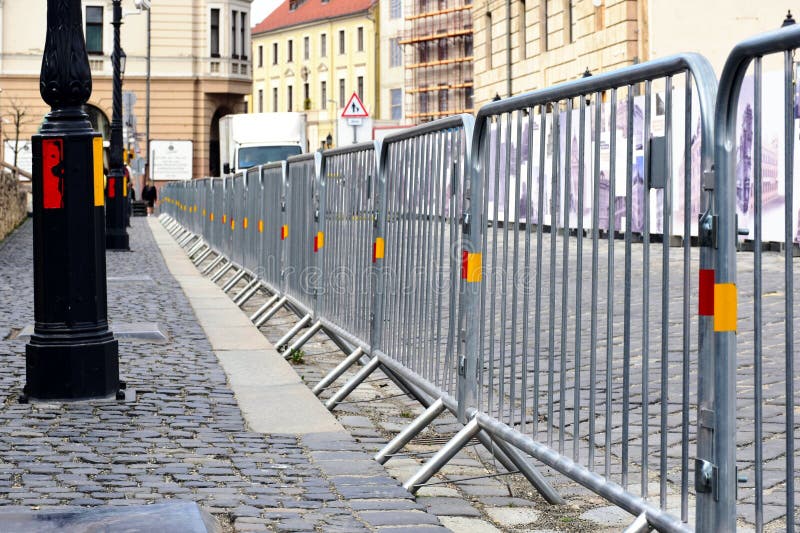 galvanized steel barricade and fence of connected frames in Budapest at the castle district