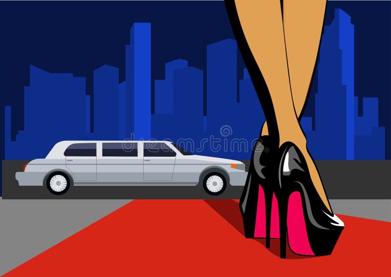 Gamba sexy con la città Le gambe femminili in tacchi alti camminano sul tappeto rosso Illustrazione di vettore illustrazione vettoriale