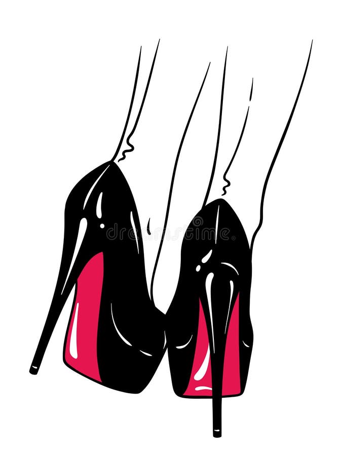 Gambe femminili disegnate a mano in tacchi alti ed in calze cucite Progettazione istantanea della stampa o del tatuaggio nell'ill illustrazione di stock
