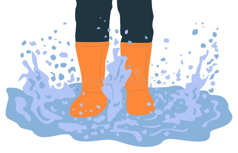 Gambe in stivali di gomma che giocano nell'illustrazione del fumetto della pozza illustrazione vettoriale Gambe in stivali di gomma che giocano nell'illustrazione del fumetto della pozza illustrazione vettoriale