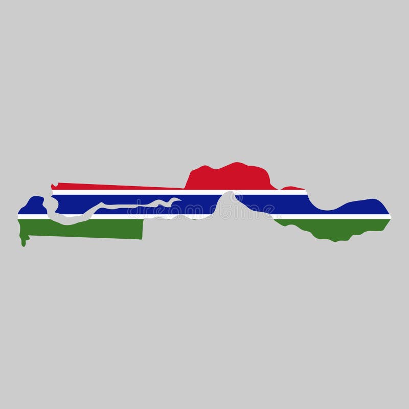 Gambia outline of map on background of national flag stock illustration
