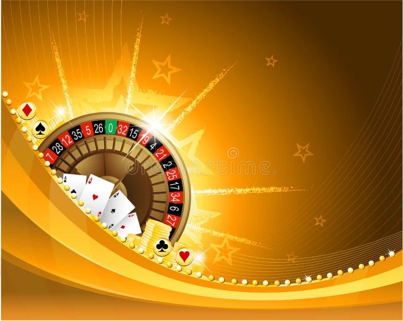 Golden casino background with roulette and playing cards EPS 10. Golden poker vectors