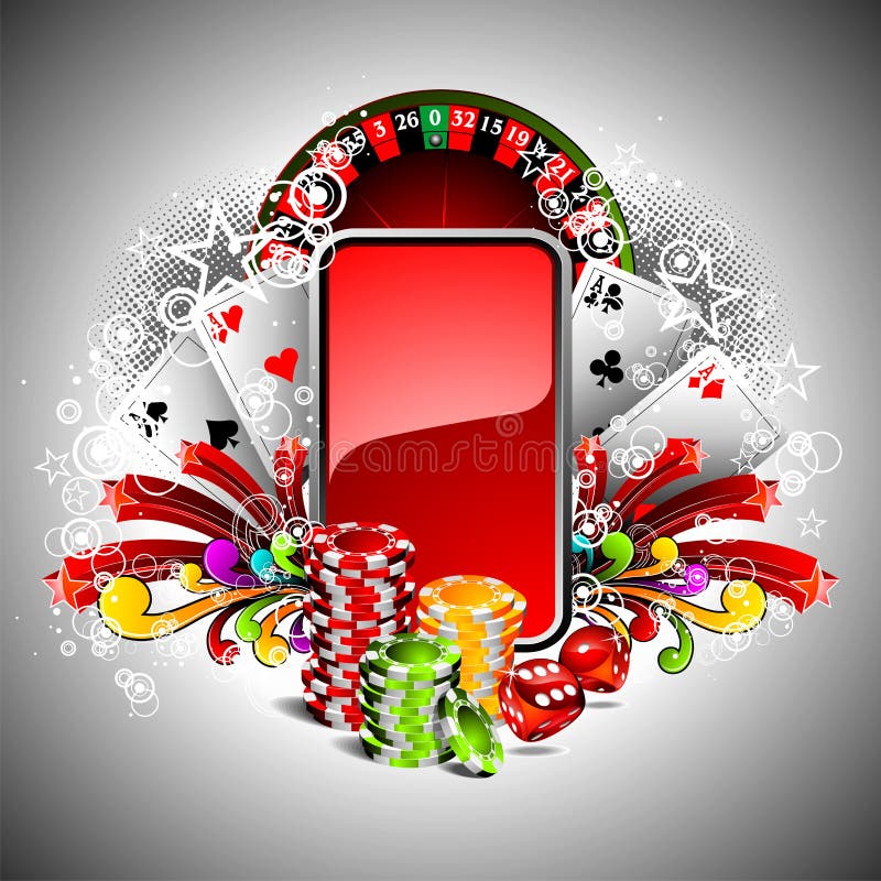 Vector illustration on a casino theme with roulette whell, playing cards and poker chips. Poker black white vectors