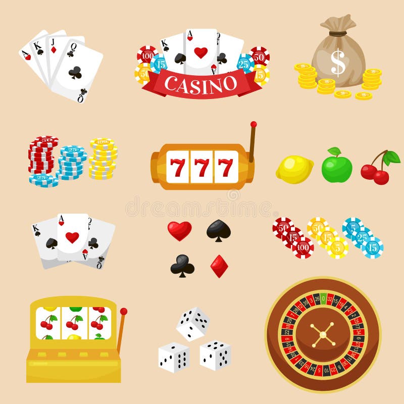 Gambling pictograms set. Deck of cards and casino, playing poker, venturesome game, dice ace vector illustration royalty free illustration Gambling pictograms set. Deck of cards and casino, playing poker, venturesome game, dice ace vector illustration royalty free illustration