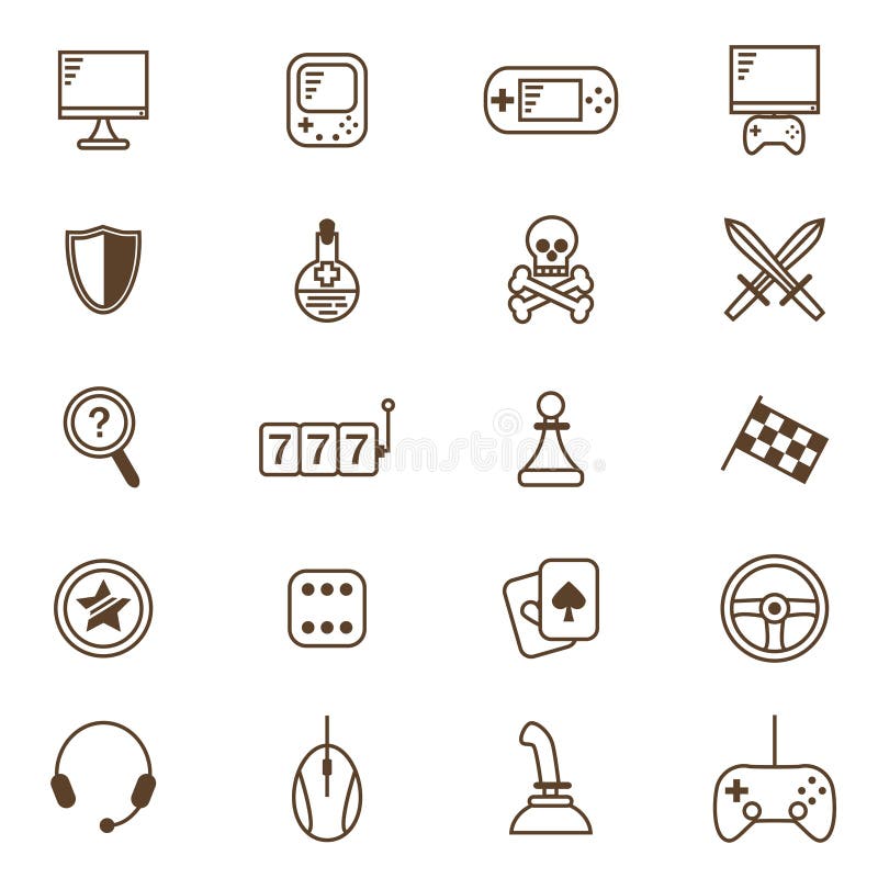 Gambling, Table and Computer Game Thin Line Icon Set. Vector stock illustration