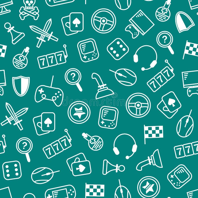 Gambling, Table and Computer Game Thin Line Seamless Pattern Background. Vector royalty free illustration