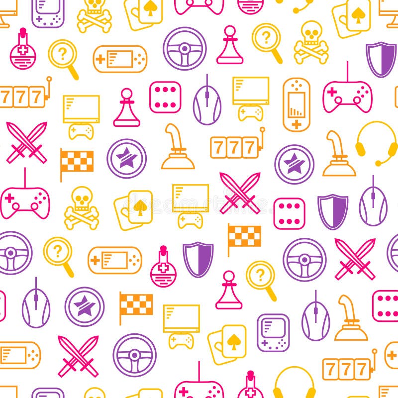 Gambling, Table and Computer Game Thin Line Seamless Pattern Background. Vector stock illustration