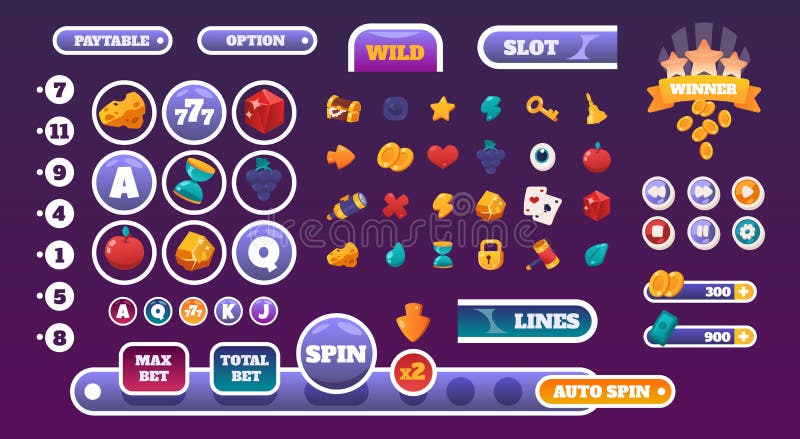 Gambling UI Elements. Slots Gameplay Cartoon Graphic Kit with Casino Icons.  Colorful Online Game Interface Progress Bars Stock Vector - Illustration of  gambling, button: 216981067