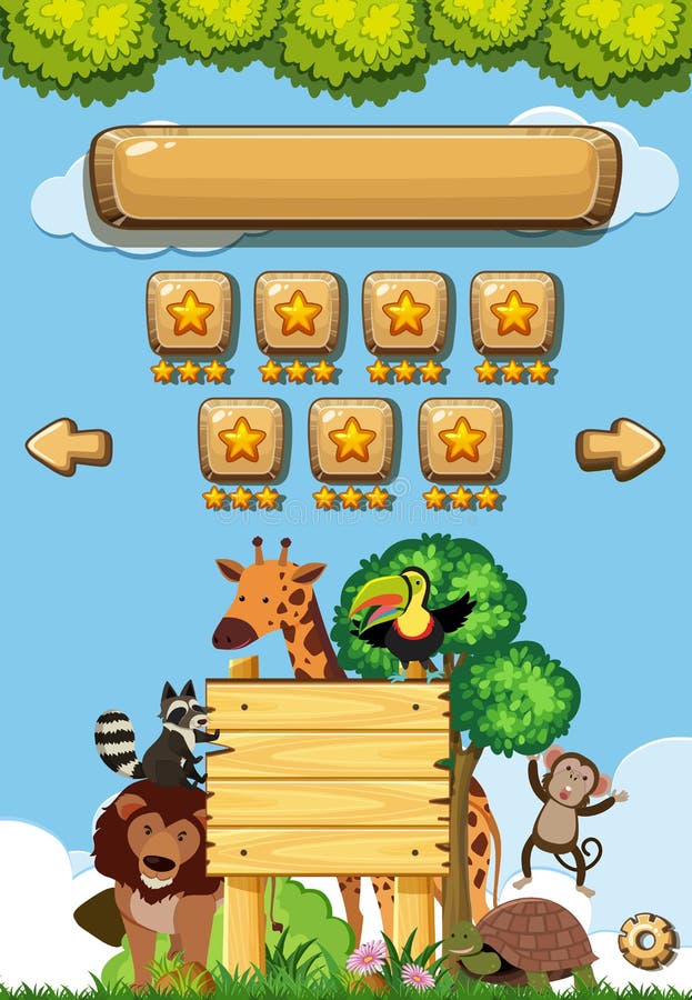 Game background template with wild animals in forest stock illustration