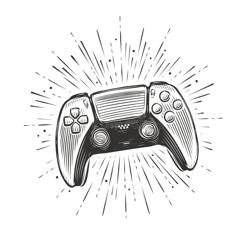Game controller in hand video gamepad sketch Vector Image