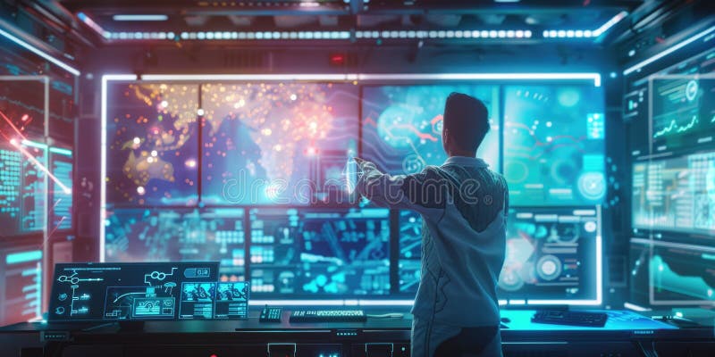 Game Designer with AI in Futuristic Workspace AIG60 stock photos
