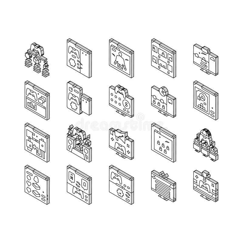 Game development computer isometric icons set vector royalty free illustration