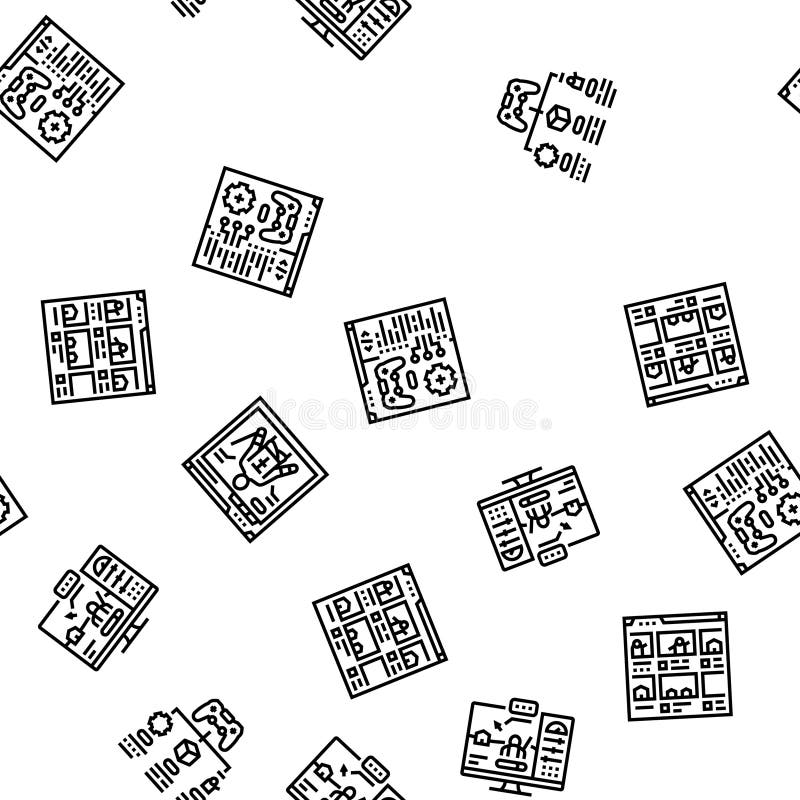 Game development computer seamless pattern vector. game development computer vector seamless pattern thin line illustration