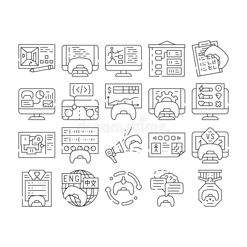Game development software icons set vector royalty free illustration