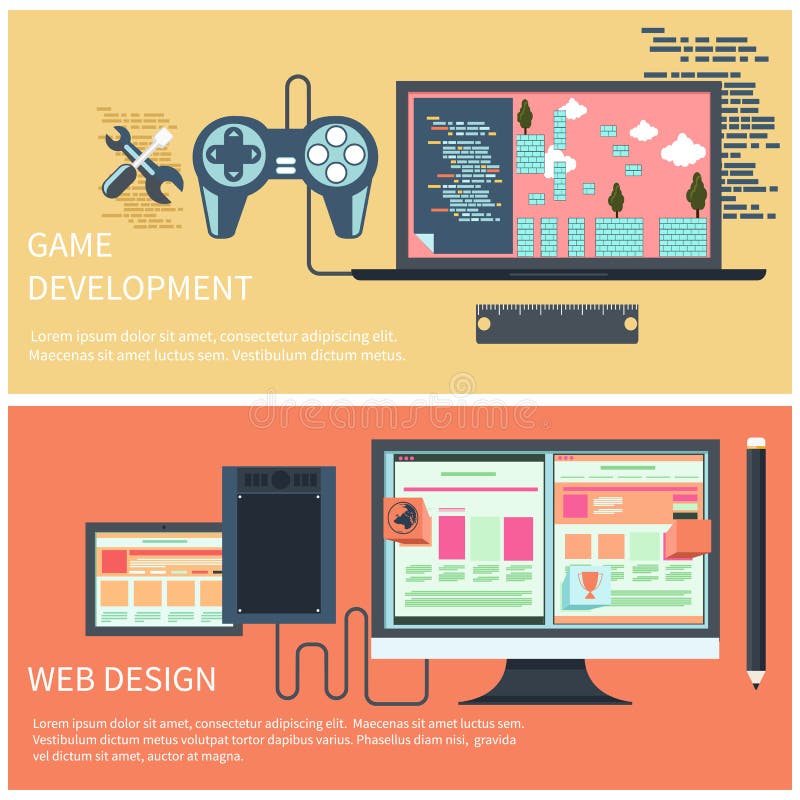 Game development and web design concept royalty free illustration