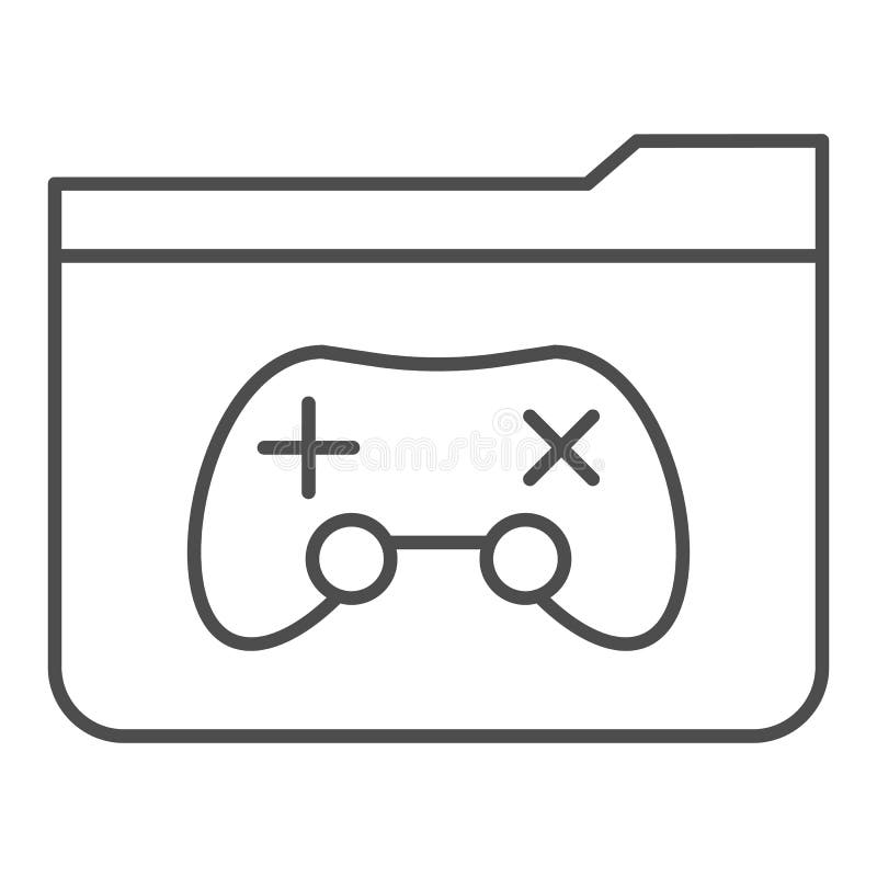 Game folder thin line icon. Folder with game pad vector illustration isolated on white. Computer folder outline style royalty free illustration