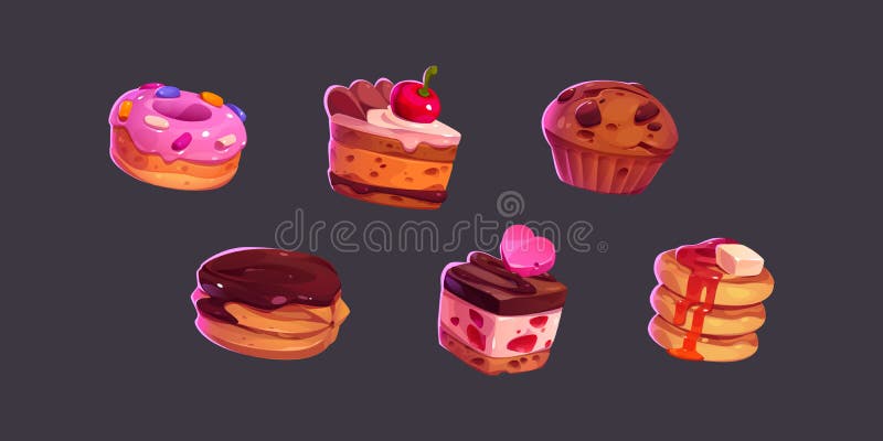 Game icons cakes, sweets and desserts and pastry stock illustration
