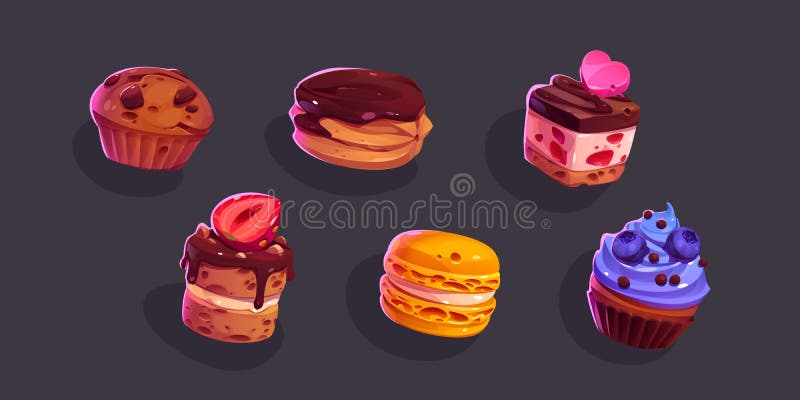 Game icons cakes, sweets and desserts and pastry stock illustration