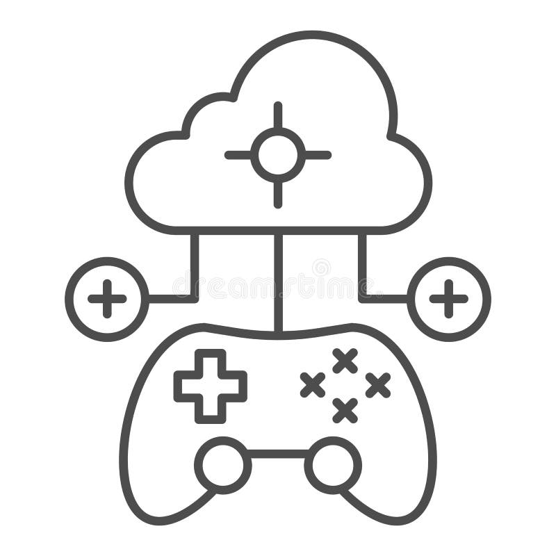 Game on internet thin line icon. Cloud and gamepad vector illustration isolated on white. Joystick and cloud outline stock illustration