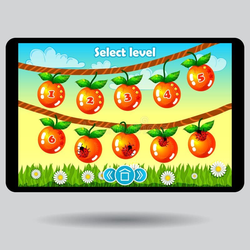 Game level selection fruit ui screen stock illustration