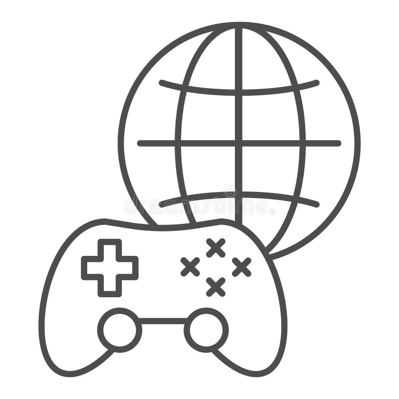 Game on network thin line icon. Game pad and globe vector illustration isolated on white. Joystick and planet outline stock illustration