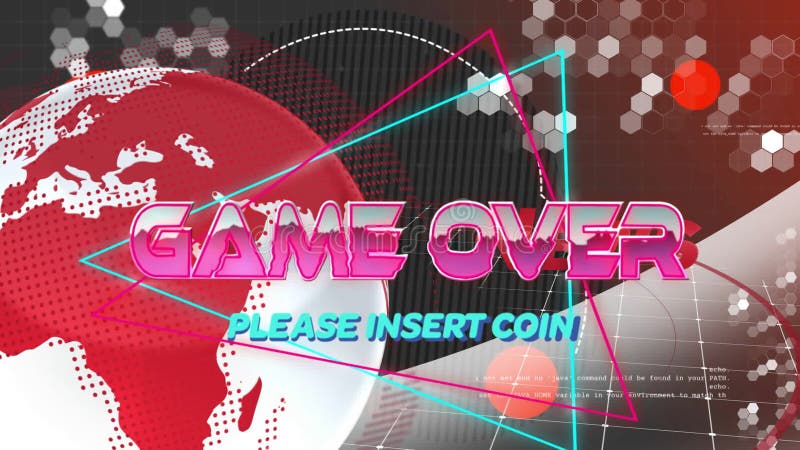 Game over text animation over digital globe and geometric shapes background stock illustration
