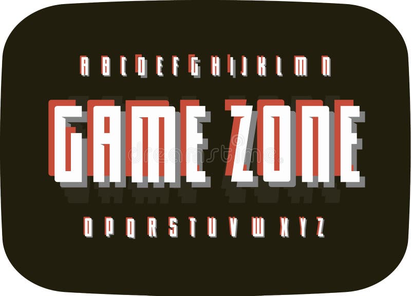 Game retro alphabet on black old TV screen background. Typography vintage pixel font template. Digital entertaining stock illustration