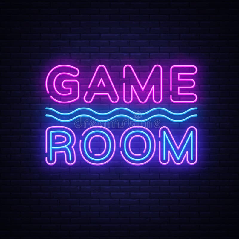 Game Room Neon Text Vector. Gaming neon sign, design template, modern trend design, night signboard, night bright royalty free illustration Game Room Neon Text Vector. Gaming neon sign, design template, modern trend design, night signboard, night bright royalty free illustration
