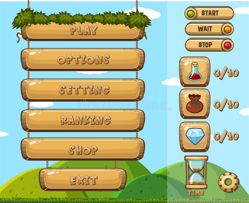 Game template with different buttons stock illustration
