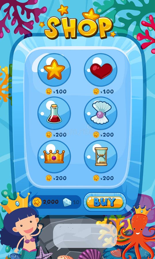 Game template with items in shop vector illustration