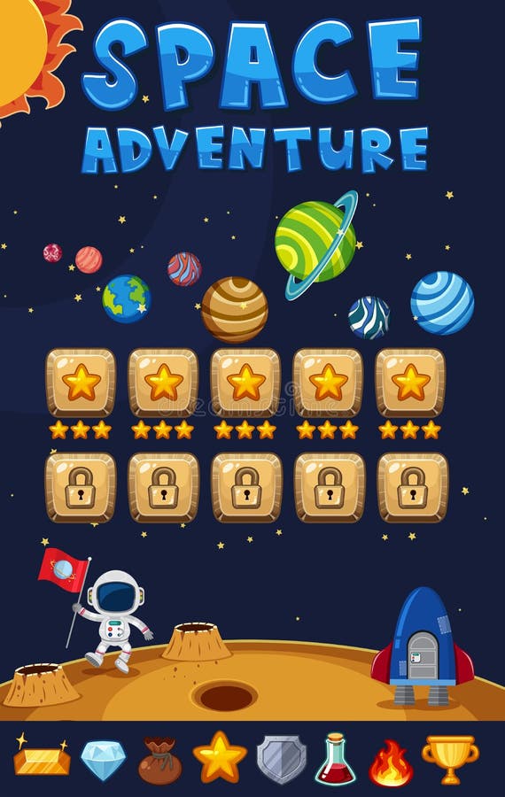 Game template with space adventure background stock illustration