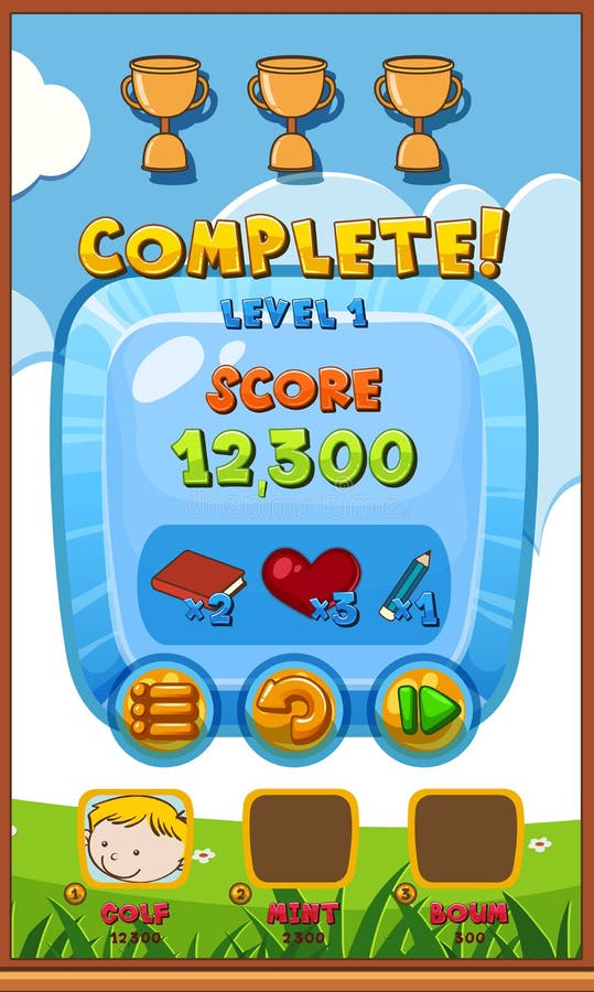 Game template with trophy and buttons vector illustration