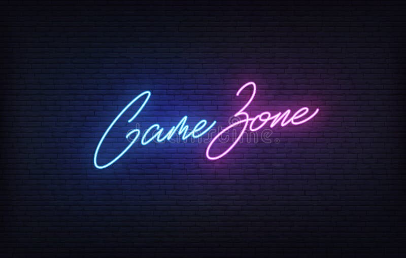 Game Zone neon sign. Glowing Game Zone lettering stock illustration