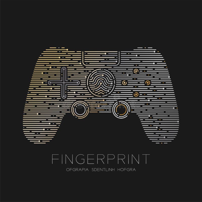 Gamepad eller linje för streck för logo för modell för bildläsning för joypadformfingeravtryck, digitalt online spelbegrepp, redi stock illustrationer