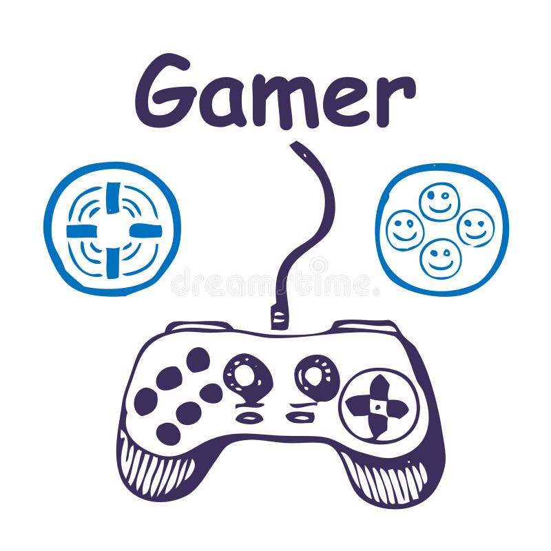 Gamepad and multiply icons. Hand drawn illustration on white. Gamepad and multiply icons. Hand drawn illustration on white