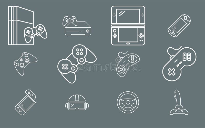 Gamepad och modig konsol - fastställd vektoröversikt för symboler för rengöringsduk eller mobil 01 vektor illustrationer Gamepad och modig konsol - fastställd vektoröversikt för symboler för rengöringsduk eller mobil 01 vektor illustrationer