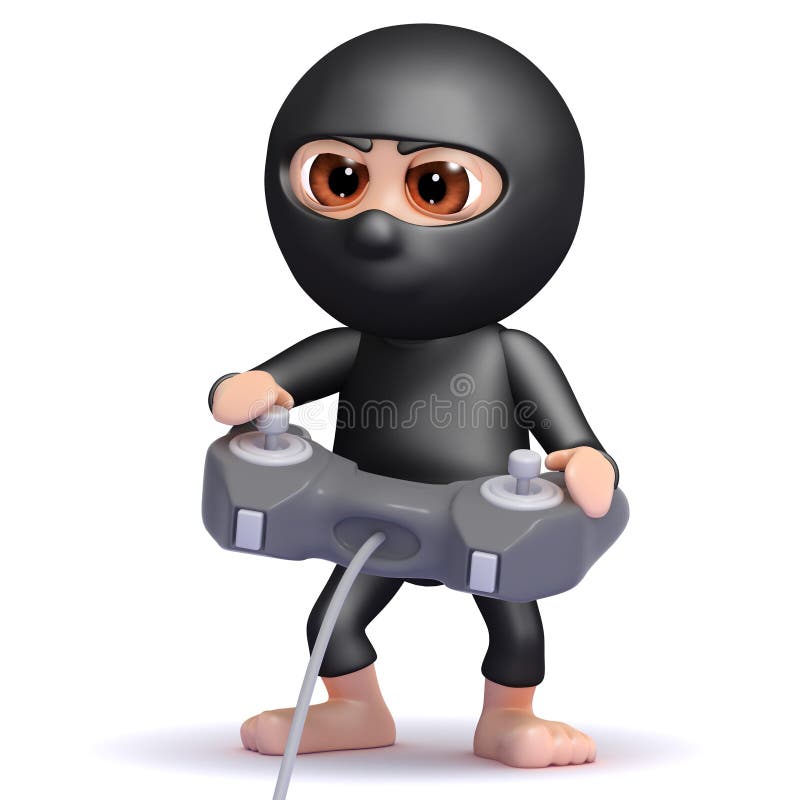 3d render of a ninja assassin playing videogames. 3d render of a ninja assassin playing videogames