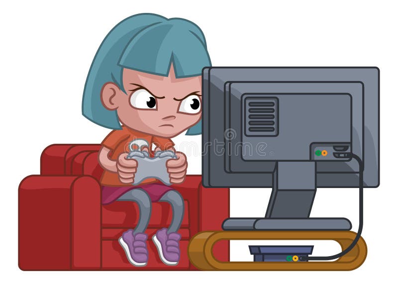 Streamer de videogame. uma garota gamer joga um jogo de dinossauro online  no laptop em casa em uma mesa. streaming online. ilustração vetorial