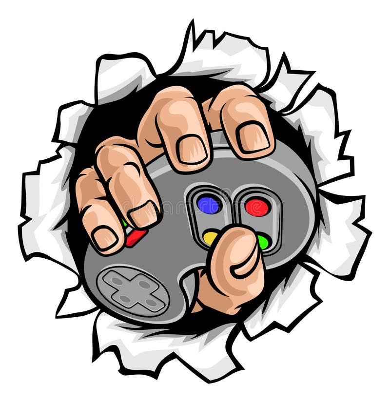 Gamer gra wideo i ręki kontrolera łamania ściana ilustracji