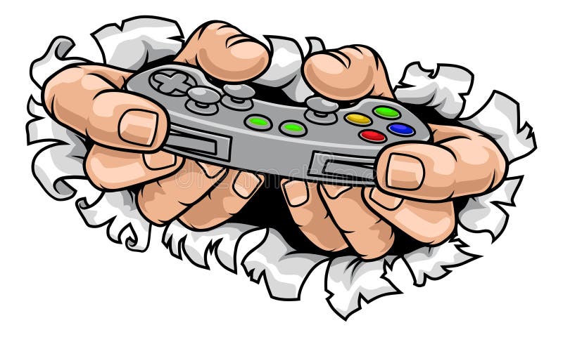 Gamer Hands Video Game Controller Breaking Wall ilustracja wektor
