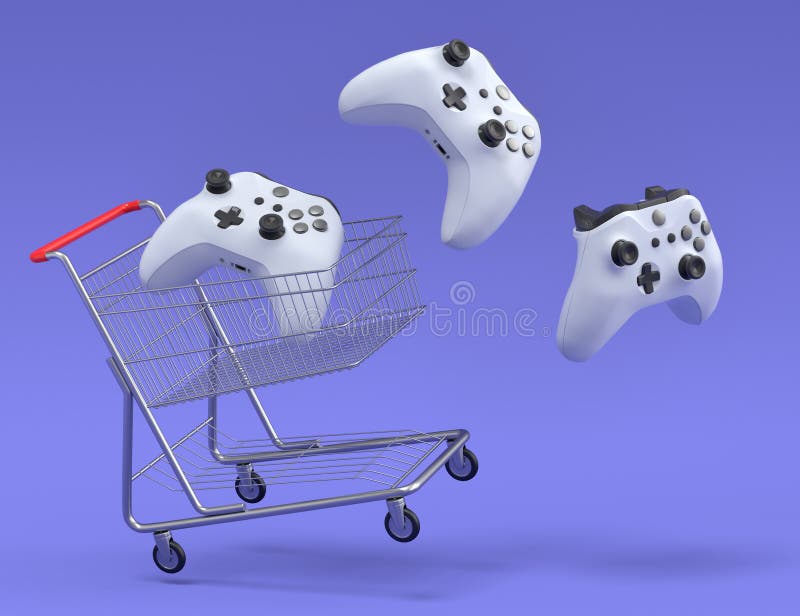 Gamer-Joysticks oder Gamepads auf violettem Hintergrund stock abbildung