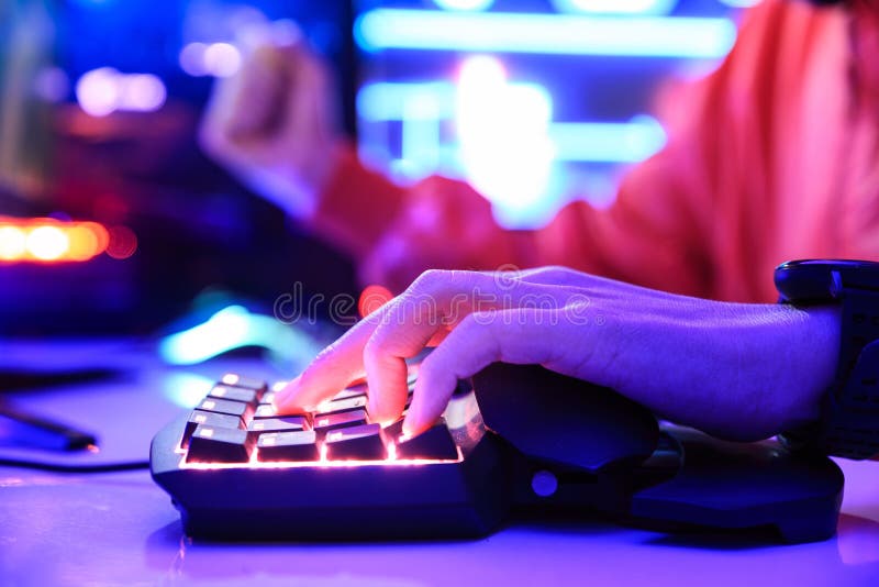 Gamer Playing Online Game on PC in Dark Room Stock Photo - Image of online,  colorful: 213130418